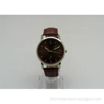 Brown dial leather strap mens dress watches with luminous h